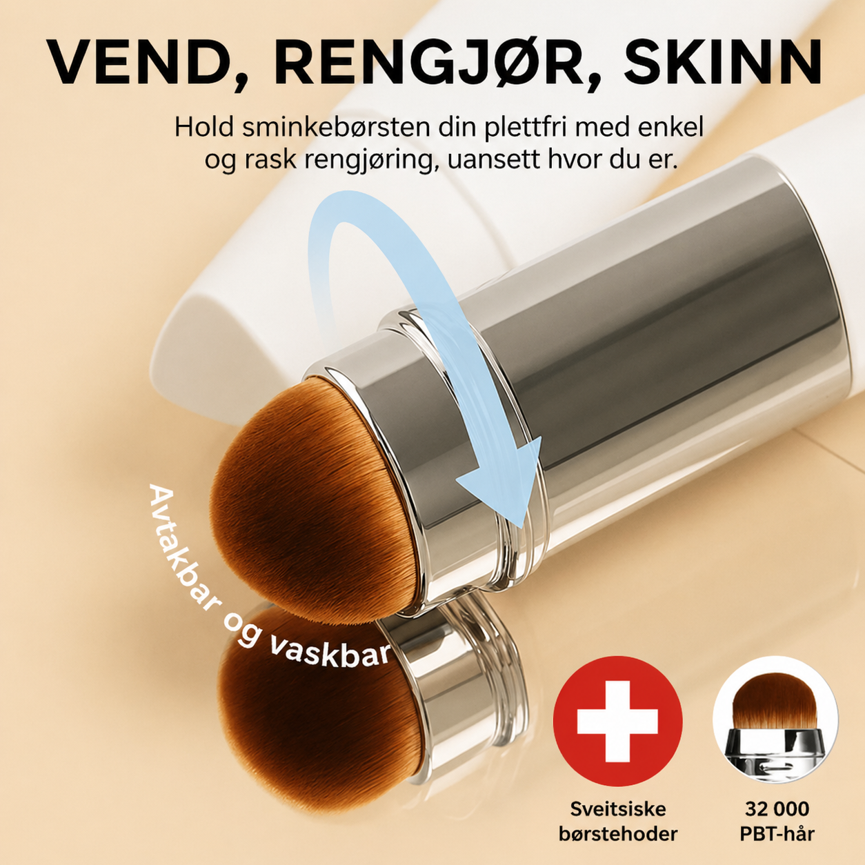 Silkebørste 2-i-1 foundation med integreret børste
